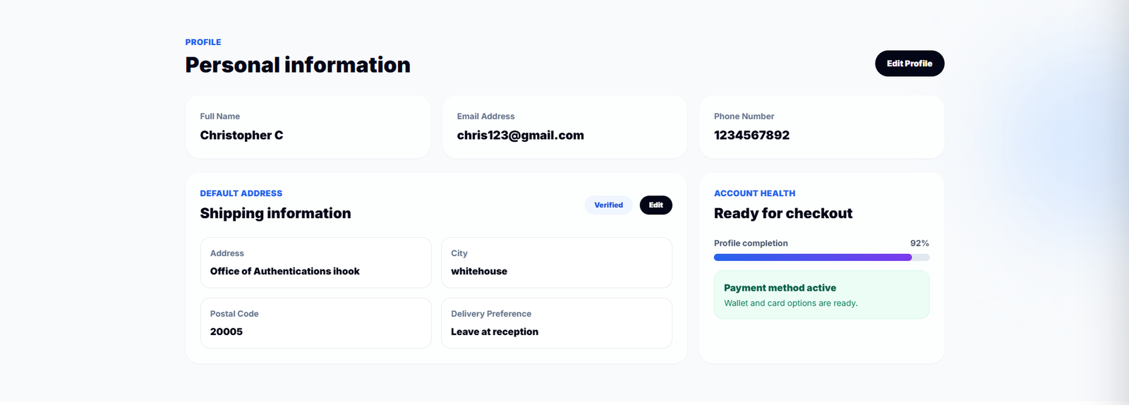Account Details Screenshot